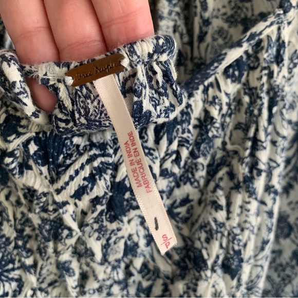 Free People Flowy Blue and White Floral Mini Dress Short Sleeves - Picture 3 of 5